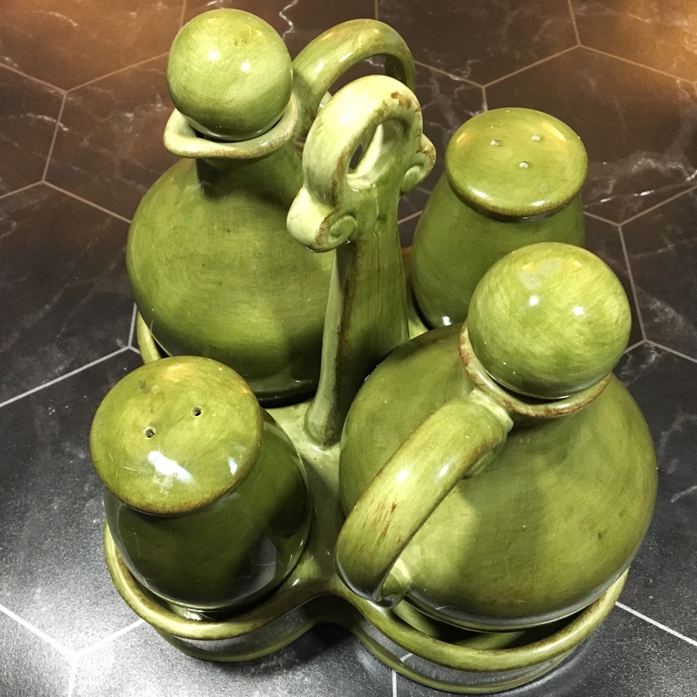 Linens N Things rustic ceramic olive cruet set